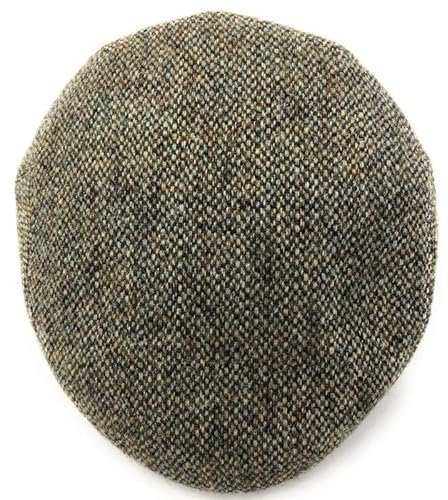 BRAW CLANS TARTANS Weltberühmte echte Harris Tweed Flat Cap hergestellt von den besten Kappenherstellern in Großbritannien – gestepptes Futter – traditionelle Passform, Grün gepunktet 4210, Medium