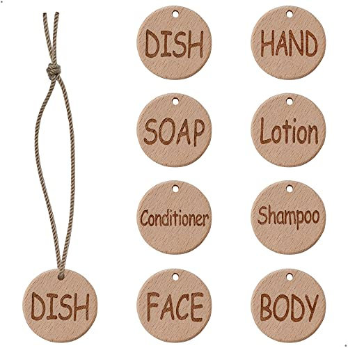 Eulnars Organize Your Home with 8 Handmade Wooden Labels for Bottles - Dish, Hand, SOAP, Lotion, Shampoo, Conditioner, Body and FACE - Perfect for Soap Dispensers in Your Kitchen and Bathroom,