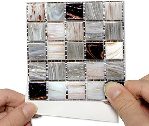 Alwayspon 25 Stück 15 cm grauer Mosaik-Effekt-Fliesenaufkleber, zum Abziehen und Aufkleben, selbstklebend, Spritzschutz, Kamin, Treppen, Fliesen-Aufkleber, Badezimmer, Wand
