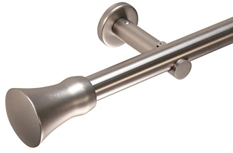 Deco-Raum Gardinenstange auf Maß 25mm Wandträger Style Rohr Endstück Kegel edelstahl-optik nach Maß gefertigt, ohne Ringe 160 cm