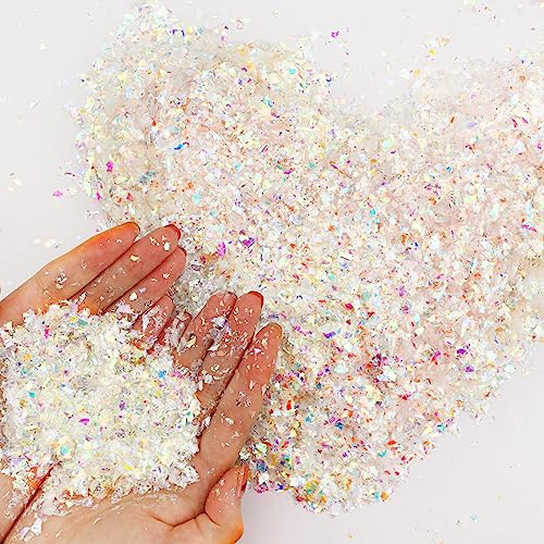 Gukasxi Weihnachten Kunstschnee, Glitzer Gefälschte Schnee Dekoration Handwerk Schnee Künstliche PET Flocken Pulver Füllmaterial für Weihnachten Party Dekoration (Bunt 100g)