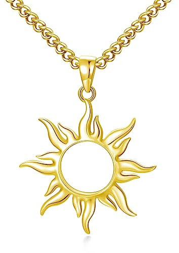 PDTJMTG Sonnenkette 925 Sterling Silber Anhänger mit Edelstahlkette Herren und Damen Halskette (01-Gold)