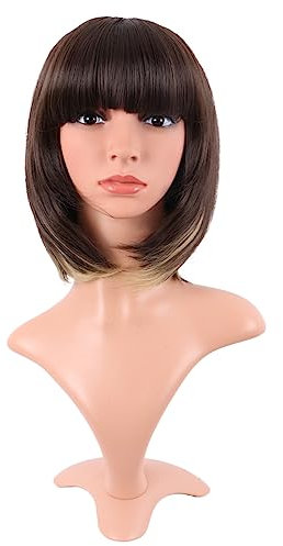 MapofBeauty 12 Zoll/30 cm Natürliche Weibliche Kurze Glatte Haare BOB Perücke (Braun gemischt Gold)