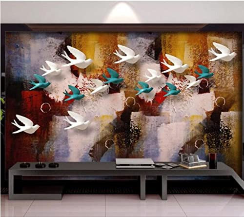 BeNsil Tapete 3D abstrakte Ölgemälde Hintergrund Wandrelief weiße Taube dekorative Malerei Tapeten * 300 cm x 210 cm (118,1 x 82,7 Zoll)