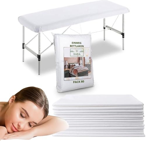 XARA - (Packung 80) Einweg Bettlaken Einstellbar TNT - 95x220 cm - Einweg Massagetisch Bettlaken - Abdeckung für Massagebetten weiche für Schönheitssalon, Spa, Massage, Hotel