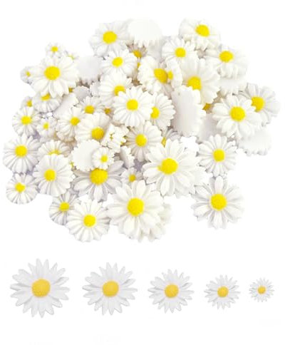 KHDULQ 50 Stück Gänseblümchen Deko Mini,gänseblümchen Schmuck Künstliche Blumen Deko für DIY Handwerk Party Haus Dekoration Geburtstagsgeschenk,Handwerk Scrapbooking(5 größen,weiß)