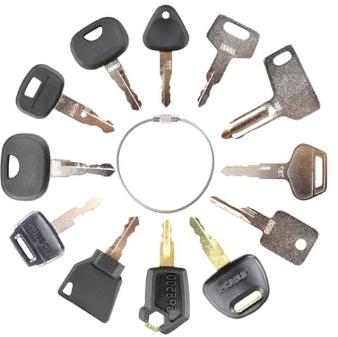 Ignition Starter Key Set, 12 Pcs Replacement Ignition Key Set, Universal Ignition Switch Spare Keys, Suitable for Agricultural and Excavator Machinery-Factories-Dump Trucks-Tractors-Bulldozers
