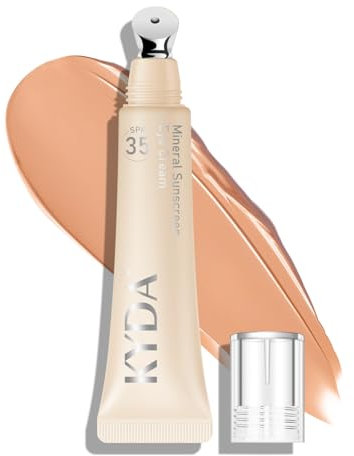 KYDA Mineral Sunscreen Eye Cream, Tan, SPF 35, Undereye Brightener Concealer, Full Coverage Eyes Primer, Controlled Applicator, Blendable Formula