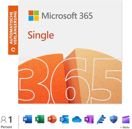 Microsoft 365 Single | 1 Jahr | 1 Person | Office Apps mit KI | 1 TB Cloudspeicher | Abo mit automatischer Verlängerung