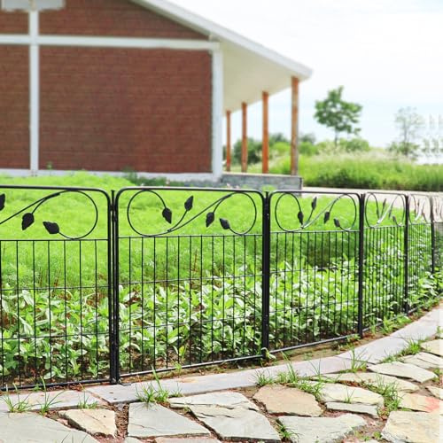 FOREHOGAR Dekorativer schwarzer Gartenzaun, 61 cm (H) x 4,8 m (L), 8 Paneele, Metalldraht, Einfassung, Terrasse, Landschaft, Blumenumrandung, Gartenzaun für Hunde, Tierbarriere für den Außenbereich