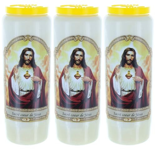 3 Kerzen Novene Heiliges Herz Jesus 17,5 cm – Kerze Novene – Christlicher Kult aus pflanzlichem Wachs