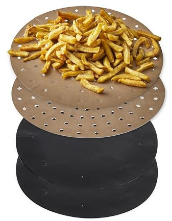 Tower TLINER2 Reusable Round Air Fryer Liners, Pack of 4 Circular Paper Accessories, Suitable for Most 5 to 7 Litre Air Fryers Including Tower Vortx and Ninja Foodi, Non-Stick, Dishwasher Safe