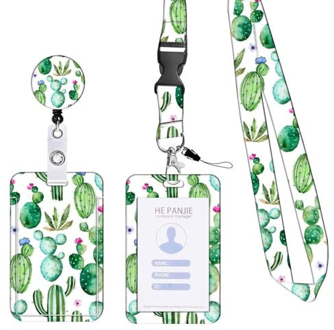 ID Badge Holder with Lanyard, Adjustable Neck Strap Lanyard with ID Hard Card Cilp for Nurse Teacher Doctor Identity Display(Cactus)