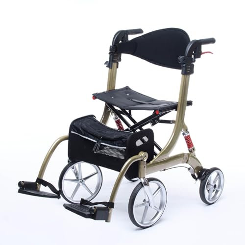 Besco Medical 2 in 1 Rollator-Rollstuhl SPRING VARIO - Leichtgewicht Rollator mit Rollstuhlfunktion & Komfort-Federung - faltbar, höhenverstellbar & umbaubar zum Transportstuhl - Modell M Cappuccino