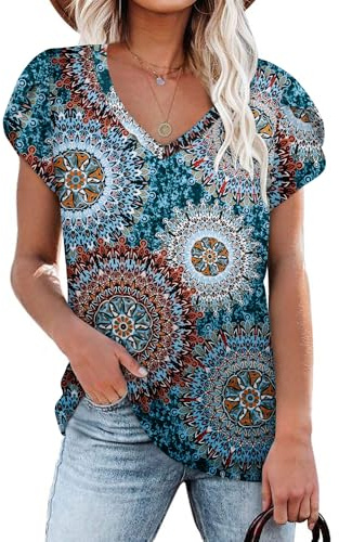 NARRAME T-Shirt für Damen Casual Sommer Tops 2026 Kurzarm Tuniken Grün XL