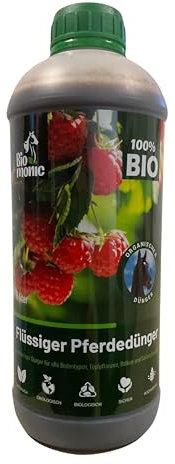Biomonic Pferdemist - 100% Natürliches Zertifiziertes Produkt - Universeller Dünger für Grünpflanzen, Blühpflanzen, Obst, Gemüse, in der Landwirtschaft - Dünger für Himbeeren 1l