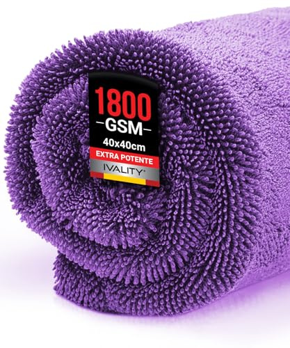 Ivality Panno Microfibra Auto Piccolo 40x40 cm – 1800 g/m² Panno in Microfibra Ultra Assorbente per Auto e Moto, Vetri, Senza Pelucchi e Delicato sulla Vernice, Panni Asciugatura Twisted, Porpora