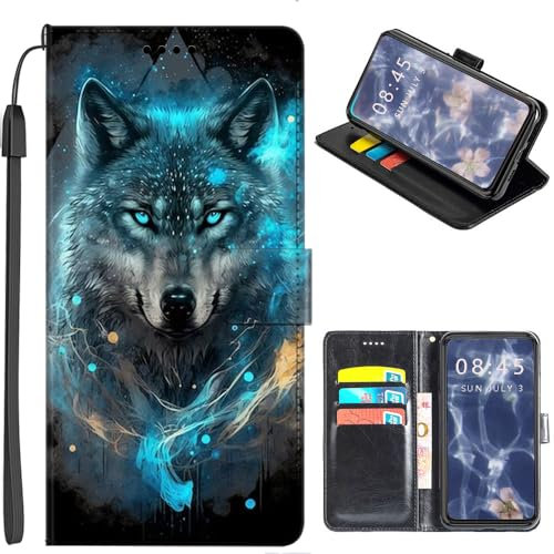 Cover Compatibile con Samsung Galaxy A25 5G Custodia Pelle Portafoglio a Libro Colore Blu Lupo Disegni Cute Slot Schede Magnetica Supporto Flip Case per Samsung Galaxy A25 5G