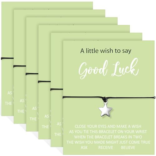 Otuuz 6 Pièces Bracelets de Voeux Bracelet Étoile à Corde Noire avec Carte Bracelet Porte-Bonheur Unisexe Réglable Cadeau Bonne Chance pour Amis Famille Examen Collègue (Style Rétro)