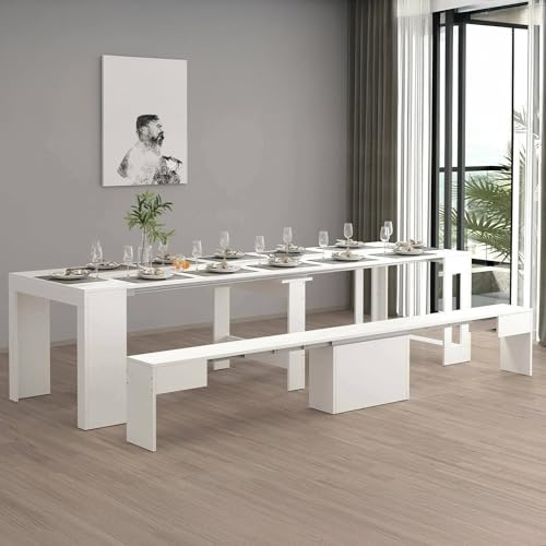 Dmora - Tisch- und Stuhlset Crispin, Mehrzweckkomposition, Set mit Konsole und 1 ausziehbarer Bank, 100% Made in Italy, 66 x 25 x 45 cm, glänzendes Weiß