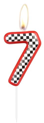 Birthday Cake Number 7 Candle Topper, Red Racing Happy Birthday 7th Cake Toppers, Red Black and White Racing Decorations for Kids Boys Car Theme Birthday Party