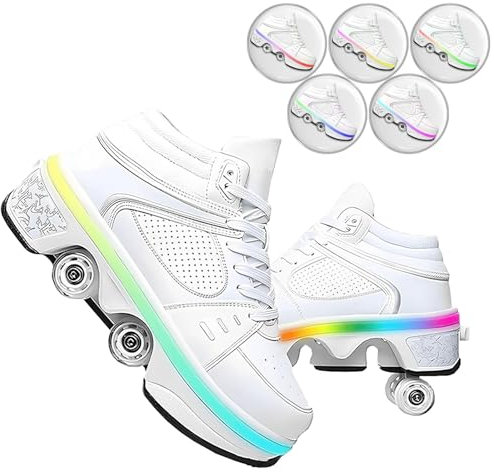 Schuhe mit Rollen fuir Madchen,Rollschuhe Kinder und Sneakers 2 in1, Deformed Roller Skates Jungen als Weihnachts- und Geburtstagsgeschenke (F, EU-41)