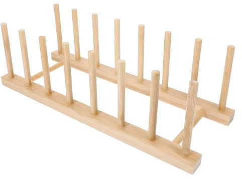 maxtachi 8 Slots Wooden Plate Rack, Plate Rack Holder for Kitchen Cupboards, Dish Plates Baking Tray Storage Rack, Kitchen Cabinet Organizer for Plate, Cup, Pot Lid, Board, Tableware, Wine Glass