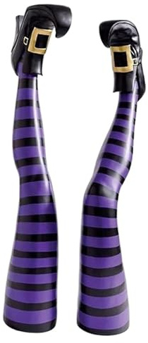 F Fityle 1 Paar Beine Einer bösen, Requisite für Halloween-Hexenbeine, Deko-Bastelarbeit, mit Schuhen, Halloween-Dekoration, Halloween-Ornament für, Lila Schwarz Streifen