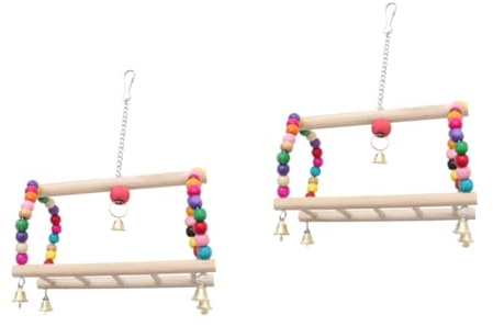 BESPORTBLE 2stücke Buntes Holzspielzeug Für Vögel Hängeschaukel Mit Bunten Holzperlen Für Wellensittiche Nymphensittiche Und Papageien Fördert Spiel Und Balance