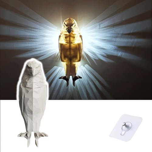 ZVO Bald Eagle Wall Light, 3D Tier Eagle LED Wandleuchte, Eagle Shadow Lamp, 3D Adler Lampe Wanddekoration, Harz-Tierstatue Batteriebetriebenes Nachtlicht für Garten Schlafzimmer Büro Treppe Flur