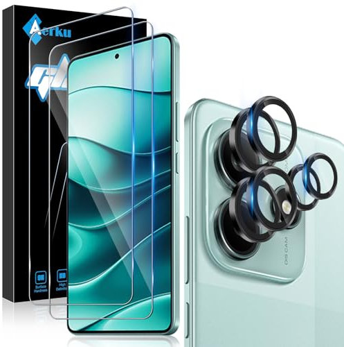 Aerku Schutzfolie für Xiaomi Redmi Note 14 5G für Panzerglas mit Kameraschutz, 2 PCS Panzer Schutz Glas Folie und 2 PCS HD Kamera Schutzfolie (Schwarz), 9H Härte Anti-Bläschen Schutzglas