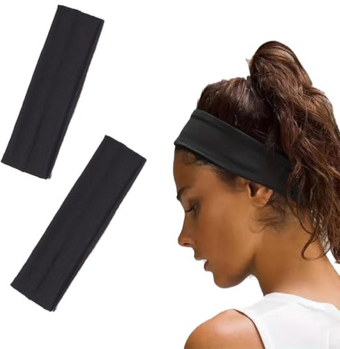 2 Haarbänder, schwarz, 6 cm breites Haarband, elastisches Stirnband, rutschfestes Stirnband zum Laufen, Radfahren, Yoga, Fitness