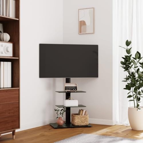 ShGaxin Mueble de TV de Esquina 3 Niveles para 32-65 Pulgadas Negro, Mesa TV, Mueble TV Salon, Mueble Television, Mesa Television, Muebles De Salon, Mesa Salón TV - 379567
