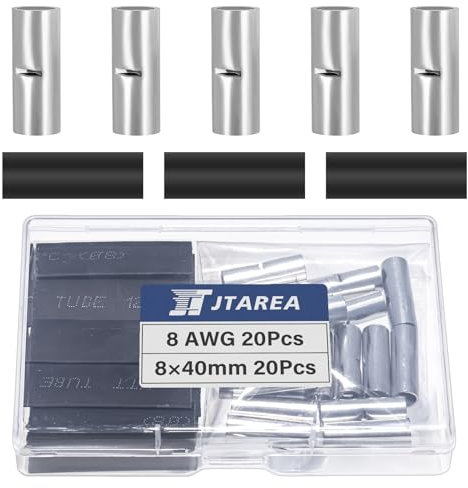JTAREA 8 AWG Cosses Électriques a Sertir Bout à Bout Non Isolées Kit avec Gaine Thermorétractable Connecteurs Electriques à Sert 10 mm² Câble Crimp Terminal Connecteur Électrique (Paquet de 40)