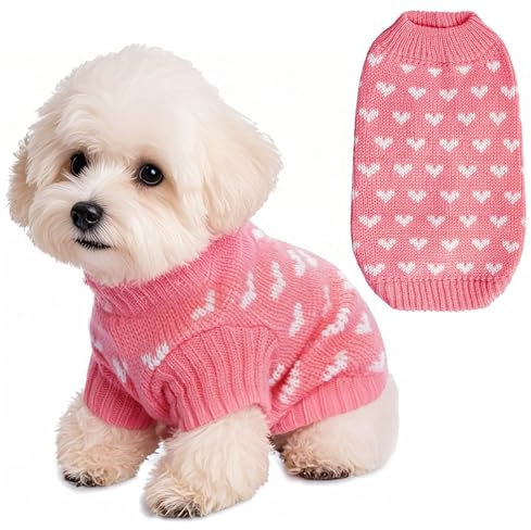 Hundepullover Herz Hundepulli Valentinstag Pullover Hund Katzenpullover Rosa Gestricktes Hunde Pullover Warme Hundekleidung für Kleine und Mittelgroße Hunde M