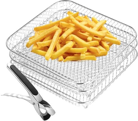 Estante de freidora de aire apilable de 3 niveles - Deshidratador de acero inoxidable multicapa, estante versátil para freidoras, hornos y ollas a presión | Accesorios de cocina para alimentos fáciles