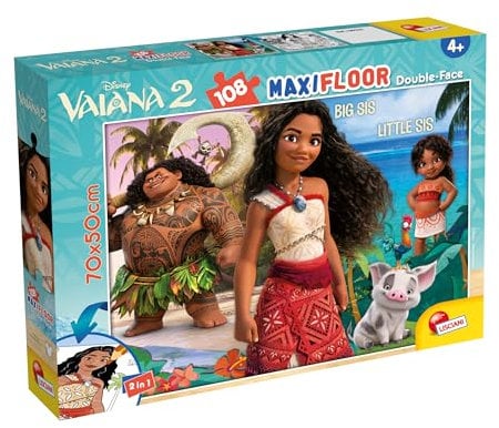 Lisciani - Disney VAIANA 2 Pussel - Dubbelsidigt 108 Bitar Från 4 år - 70x50 cm - Färgläggningstavla - Pedagogisk Och kreativ aktivitet - Disney Färgläggningsspel - Koordination Och koncentration