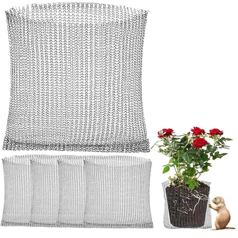 Jiavlyx 5 Stück Pflanzkorb Wühlmausschutz, 45 × 40 cm Wurzelschutz Aus Edelstahl, Wurzelschutzkörbe, Metallnetzbeutel aus Edelstahl, für Schutz der Wurzeln von Bäumen, Blumen, Gemüse
