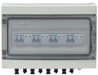 DC1000V Solar Anschlusskasten,4 in 4 Out DC Trennschalter PV Sicherungsautomat mit Überspannungsschutz,IP65 Wasserdicht PV Anlage 4 String Solar PV Anschlusskasten (40A)