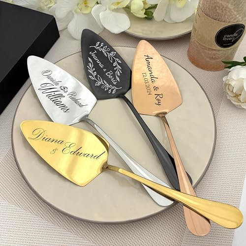 Miros Company Tortenheber und Tortenmesser mit persönlicher Gravur – Geschenkset für unvergessliche Hochzeitsmomente, Jubiläen oder Geburtstage – Silberfarben und elegant Geschenkverpackung