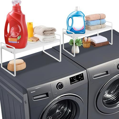 Washer Dryer Countertop Shelf, Magnetic Washer and Dryer Countertop Kit for Laundry Room Organization, Space Saving Laundry Topper with Magnetic Pad (White-2 Pcs)