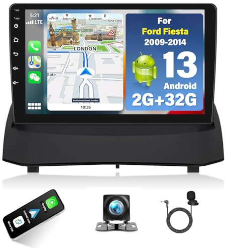 Surakey 2+32G Android 13 Autoradio für Ford Fiesta MK6 2008-2016 mit Wireless Apple Carplay Android Auto 9 Zoll Touchscreen Radio mit Bluetooth GPS FM RDS Rückfahrkamera