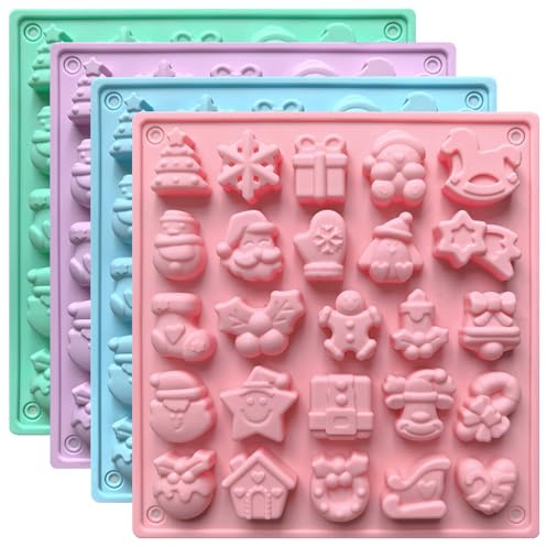 Weihnachten Silikon-Backform, 25 Mulden, 4er-Set, 17,5x18,5 cm | Schokolade & Pralinen, Weihnachtsmotive, 4 Farben, Antihaft-Oberfläche, Lebensmittelecht