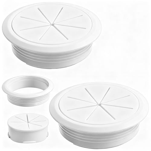 2 Pcs Desk Grommet 3.5 (90 mm) Detachable Flexible Desk Hole Cover for Cables Black ABS Plastic Grommet Hole Cover Cable Management for Office Home Table Through Countertop Wires Cables (White)