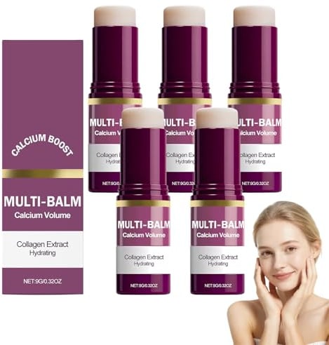 Kalzium Multi-Balsam,Kalzium Volumen Multi-Balsam,Anti-Aging & Straffender Hautpflege-Stick,Faltenkern-Stick,Kollagen Feuchtigkeits-Sticks,Feuchtigkeitsspendend,Hautstraffend,für Hals Gesicht (5pcs)
