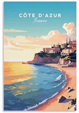 EKOAW Côte D'Azur, Frankreich, Vintage-Reiseposter, Wandkunst, Bild, Gemälde, Leinwanddrucke, Kunstwerke, Schlafzimmer, Wohnzimmer, Dekoration, 30 x 40 cm