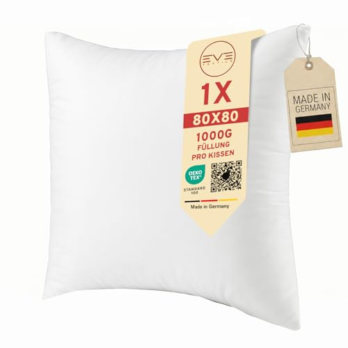 EVE Textile® 80 x 80 cm Kissen Kopfkissen Öko-Tex 100 Füllkissen Innenkissen Dekokissen Sofakissen Kisseninlett, Allergiker Bettkissen, Schlafkissen Atmungsaktiv 60° Waschbar