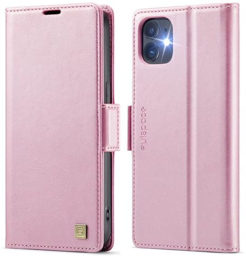 Teeirllim Custodia per iPhone 12/12 Pro, Blocco RFID PU Pelle Portafoglio Flip Case, Carta Fessura, Funzione Supporto, Antiurto Case Cover per iPhone 12/12 Pro - Rosa
