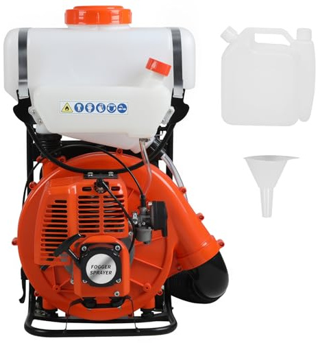 Pulverizador nebulizador de mochila de 63 cc, 3 HP, pulverizador a gas con tanque de 15.8 galones, atomizador de motor de 2.13 kW 7500 rpm, sistema de polvo y polvo para jardinería y agricultura