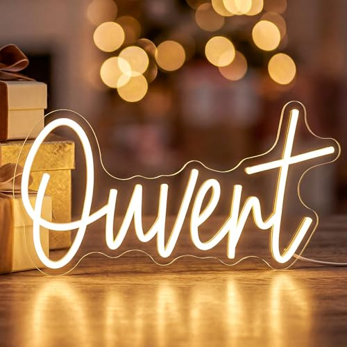 Astuddy Enseignes lumineuses Ouvert,enseigne au néon ouvert blanc chaud | pour la murale led lumière au néon ouvert USB pour magasin café bar salon boutique hôtel vitrine de supermarché